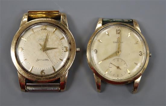 A gentlemans mid 20th century steel and gold plated Omega Seamaster automatic wrist watch and one other.